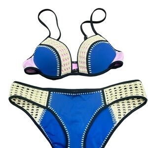 Victoria’s Secret Blue, Pink and Cream Crochet Bikini Top 32C with Medium Bottom